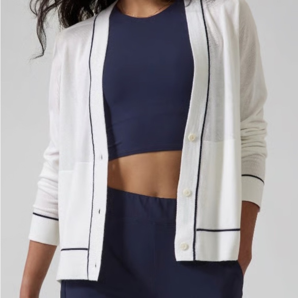 Athleta Women's Cream Cardigan with Black Trim